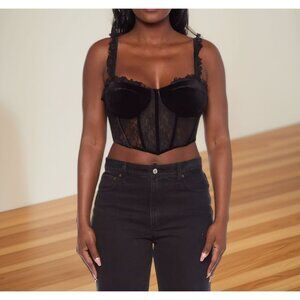 Alex & Sophia Juniors Velvet Trim Lace Crop Corset Top Blouse Black Size 6 NWT